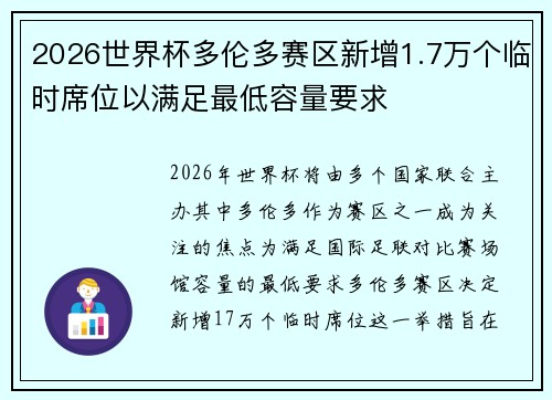 2026世界杯多伦多赛区新增1.7万个临时席位以满足最低容量要求 2026世界杯多伦多赛区新增1.7万个临时席位以满足最低容量要求